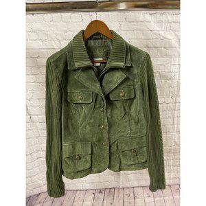 LAL Live a Little Womens XL  100% Leather And Knit Jacket Green Sage Moss Coat